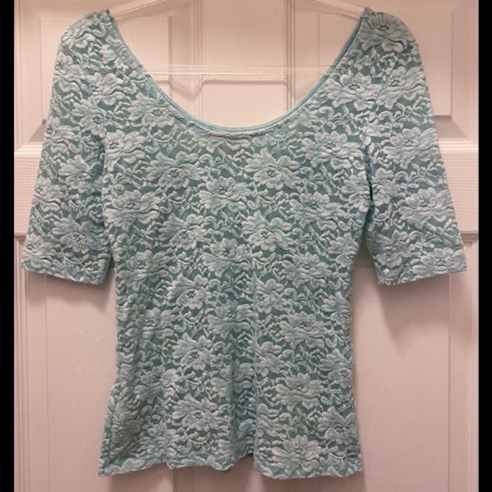 Mint green, floral lace top
